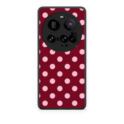 Θήκη Xiaomi 15 Ultra 5G Pink Polka Dots on Burgundy από τη Smartfits με σχέδιο στο πίσω μέρος και μαύρο περίβλημα | Xiaomi 15 Ultra 5G Pink Polka Dots on Burgundy case with colorful back and black bezels
