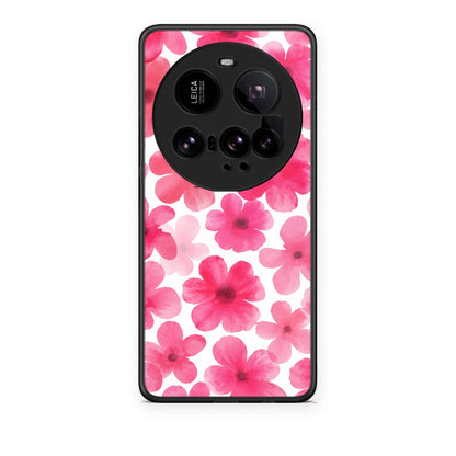 Θήκη Xiaomi 15 Ultra 5G Pink Watercolour Flowers on White από τη Smartfits με σχέδιο στο πίσω μέρος και μαύρο περίβλημα | Xiaomi 15 Ultra 5G Pink Watercolour Flowers on White case with colorful back and black bezels