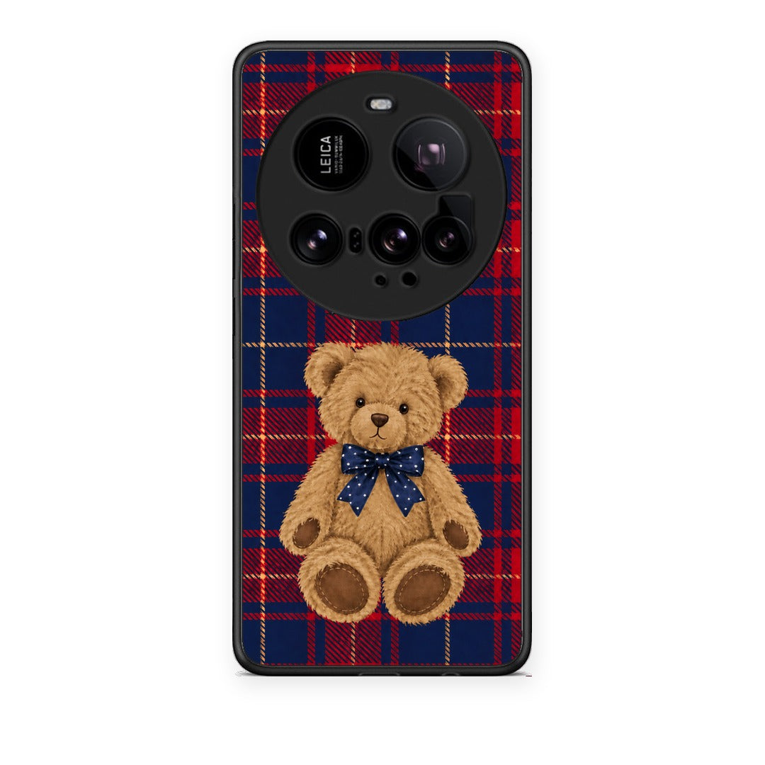 Θήκη Xiaomi 15 Ultra 5G Teddy Bear on Red and Navy Tartan από τη Smartfits με σχέδιο στο πίσω μέρος και μαύρο περίβλημα | Xiaomi 15 Ultra 5G Teddy Bear on Red and Navy Tartan case with colorful back and black bezels