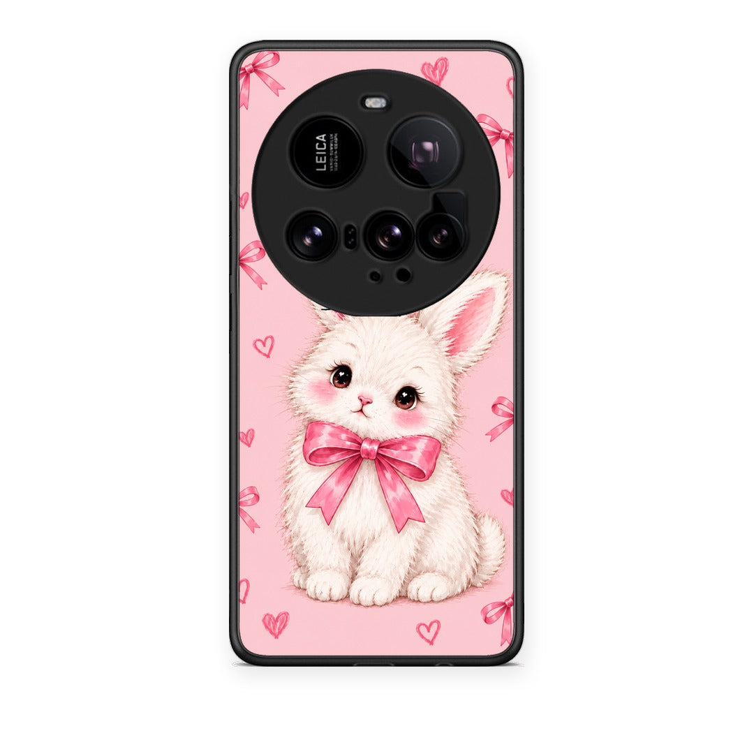 Θήκη Xiaomi 15 Ultra 5G White Bunny and Pink Bows από τη Smartfits με σχέδιο στο πίσω μέρος και μαύρο περίβλημα | Xiaomi 15 Ultra 5G White Bunny and Pink Bows case with colorful back and black bezels