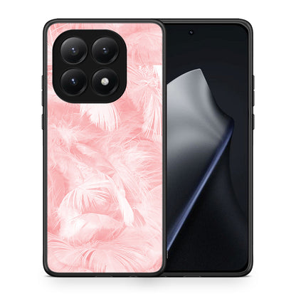Θήκη Xiaomi 15T Pink Feather Boho από τη Smartfits με σχέδιο στο πίσω μέρος και μαύρο περίβλημα | Xiaomi 15T Pink Feather Boho case with colorful back and black bezels
