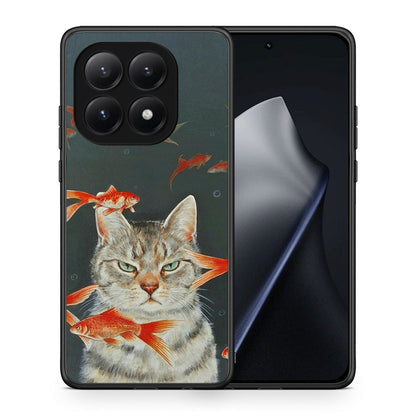 Θήκη Xiaomi 15T Cat Goldfish από τη Smartfits με σχέδιο στο πίσω μέρος και μαύρο περίβλημα | Xiaomi 15T Cat Goldfish case with colorful back and black bezels