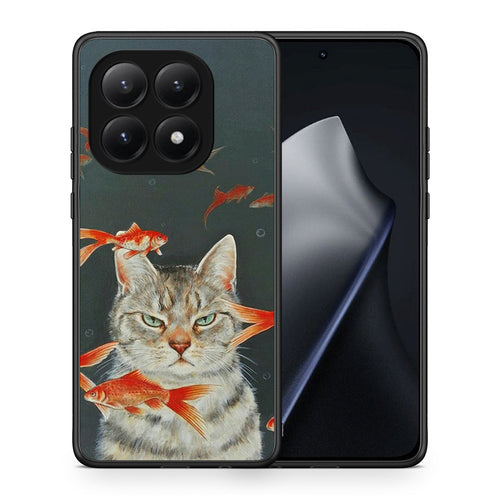 Θήκη Xiaomi 15T Cat Goldfish από τη Smartfits με σχέδιο στο πίσω μέρος και μαύρο περίβλημα | Xiaomi 15T Cat Goldfish case with colorful back and black bezels