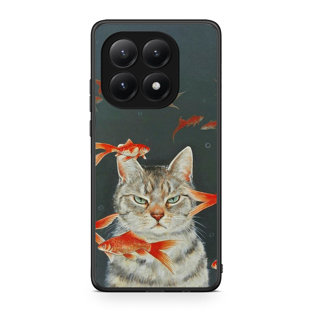 Xiaomi 15T Cat Goldfish θήκη από τη Smartfits με σχέδιο στο πίσω μέρος και μαύρο περίβλημα | Smartphone case with colorful back and black bezels by Smartfits