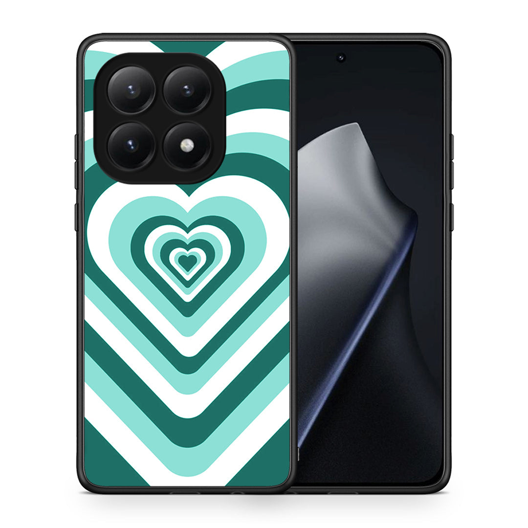 Θήκη Xiaomi 15T Green Hearts από τη Smartfits με σχέδιο στο πίσω μέρος και μαύρο περίβλημα | Xiaomi 15T Green Hearts case with colorful back and black bezels