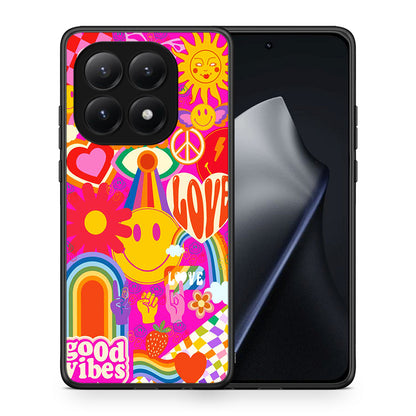 Θήκη Xiaomi 15T Hippie Love από τη Smartfits με σχέδιο στο πίσω μέρος και μαύρο περίβλημα | Xiaomi 15T Hippie Love case with colorful back and black bezels