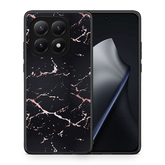 Θήκη Xiaomi 15T Black Rosegold Marble από τη Smartfits με σχέδιο στο πίσω μέρος και μαύρο περίβλημα | Xiaomi 15T Black Rosegold Marble case with colorful back and black bezels