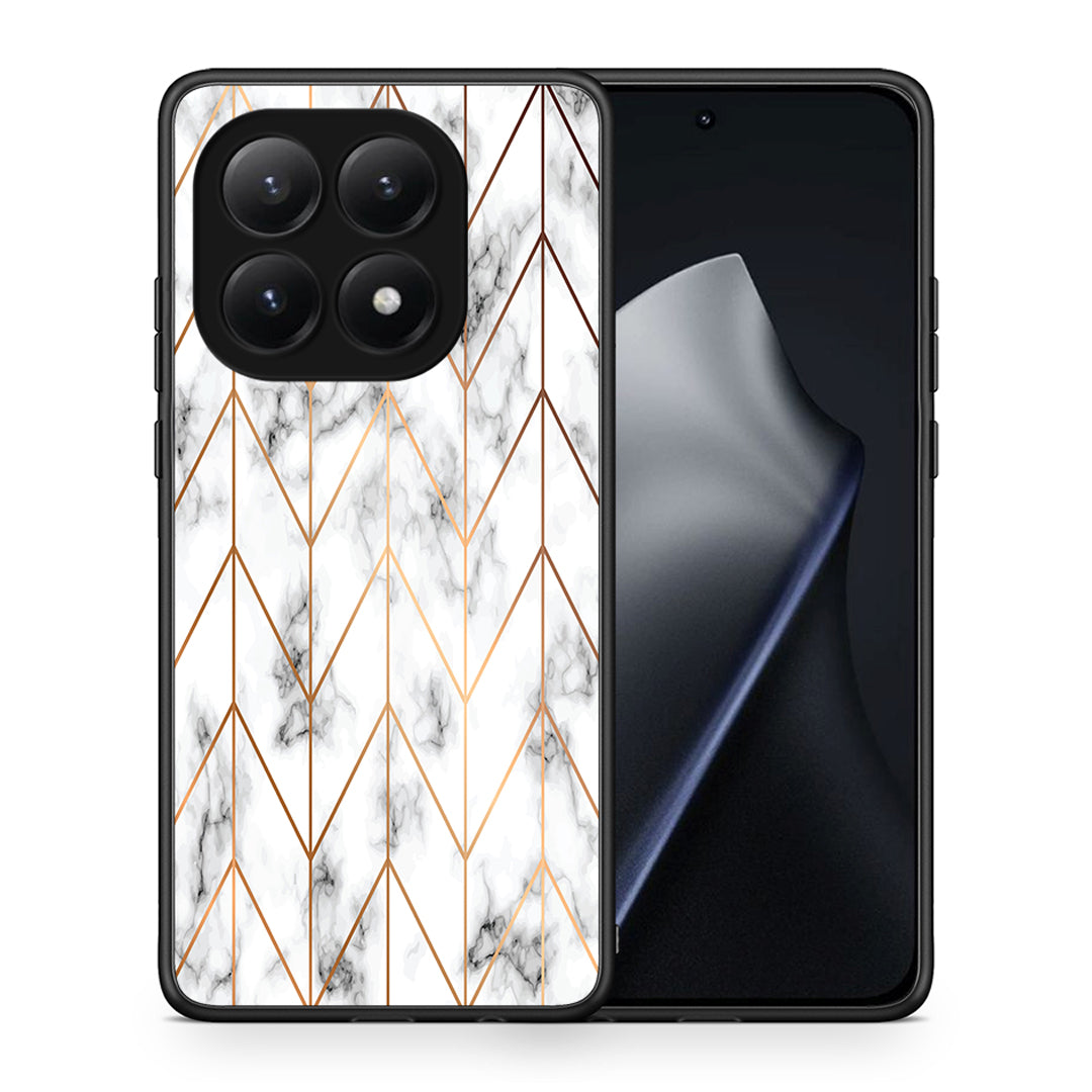 Θήκη Xiaomi 15T Gold Geometric Marble από τη Smartfits με σχέδιο στο πίσω μέρος και μαύρο περίβλημα | Xiaomi 15T Gold Geometric Marble case with colorful back and black bezels