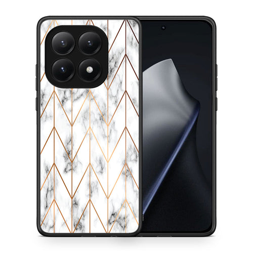 Θήκη Xiaomi 15T Gold Geometric Marble από τη Smartfits με σχέδιο στο πίσω μέρος και μαύρο περίβλημα | Xiaomi 15T Gold Geometric Marble case with colorful back and black bezels