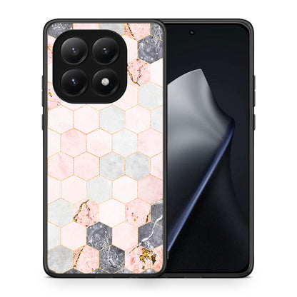 Θήκη Xiaomi 15T Hexagon Pink Marble από τη Smartfits με σχέδιο στο πίσω μέρος και μαύρο περίβλημα | Xiaomi 15T Hexagon Pink Marble case with colorful back and black bezels