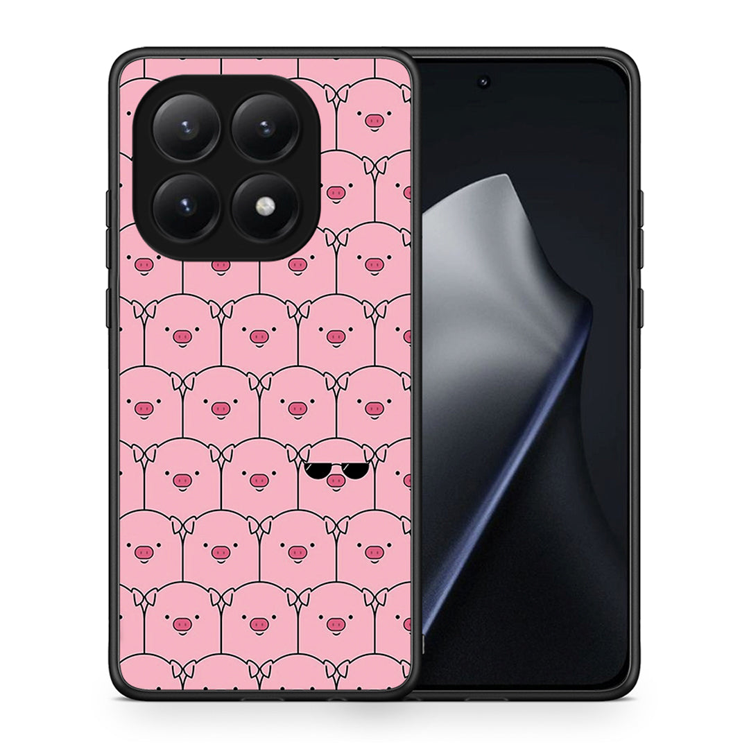 Θήκη Xiaomi 15T Pig Glasses από τη Smartfits με σχέδιο στο πίσω μέρος και μαύρο περίβλημα | Xiaomi 15T Pig Glasses case with colorful back and black bezels