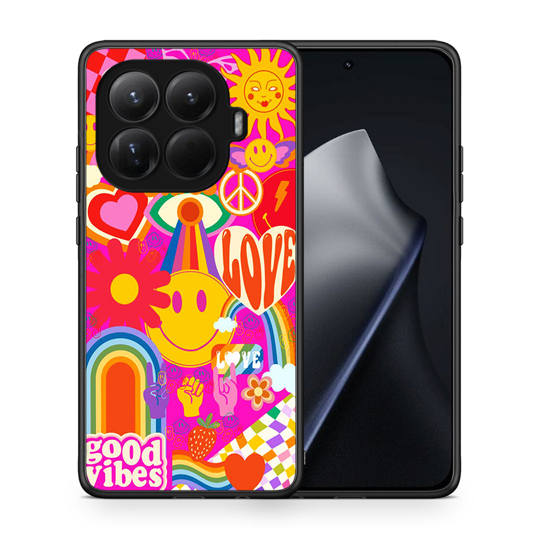 Θήκη Xiaomi 15T Pro Hippie Love από τη Smartfits με σχέδιο στο πίσω μέρος και μαύρο περίβλημα | Xiaomi 15T Pro Hippie Love case with colorful back and black bezels