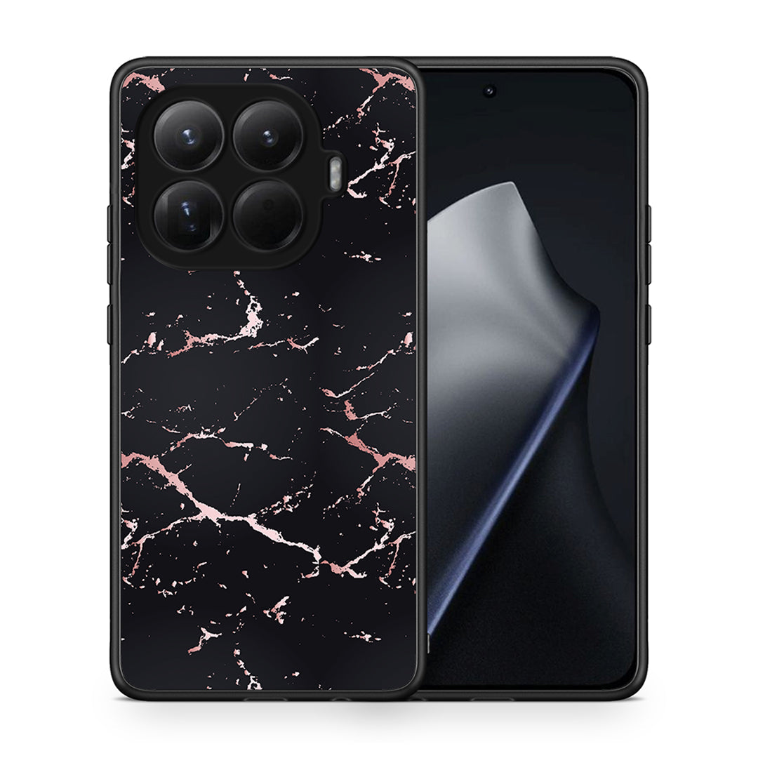 Θήκη Xiaomi 15T Pro Black Rosegold Marble από τη Smartfits με σχέδιο στο πίσω μέρος και μαύρο περίβλημα | Xiaomi 15T Pro Black Rosegold Marble case with colorful back and black bezels