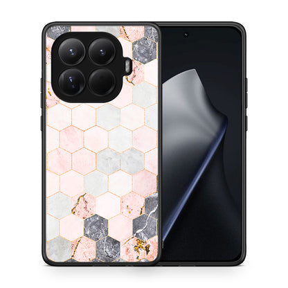 Θήκη Xiaomi 15T Pro Hexagon Pink Marble από τη Smartfits με σχέδιο στο πίσω μέρος και μαύρο περίβλημα | Xiaomi 15T Pro Hexagon Pink Marble case with colorful back and black bezels