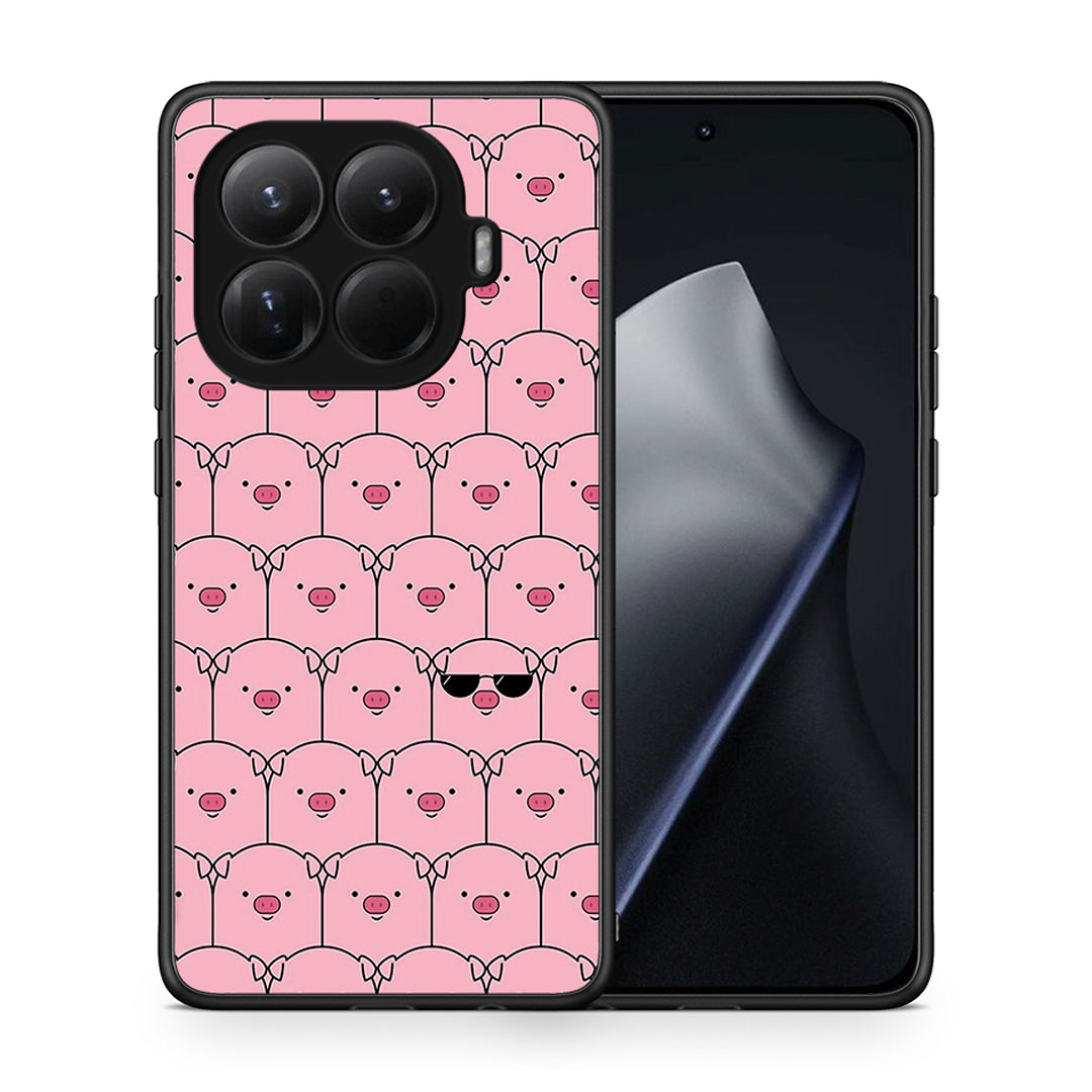 Θήκη Xiaomi 15T Pro Pig Glasses από τη Smartfits με σχέδιο στο πίσω μέρος και μαύρο περίβλημα | Xiaomi 15T Pro Pig Glasses case with colorful back and black bezels