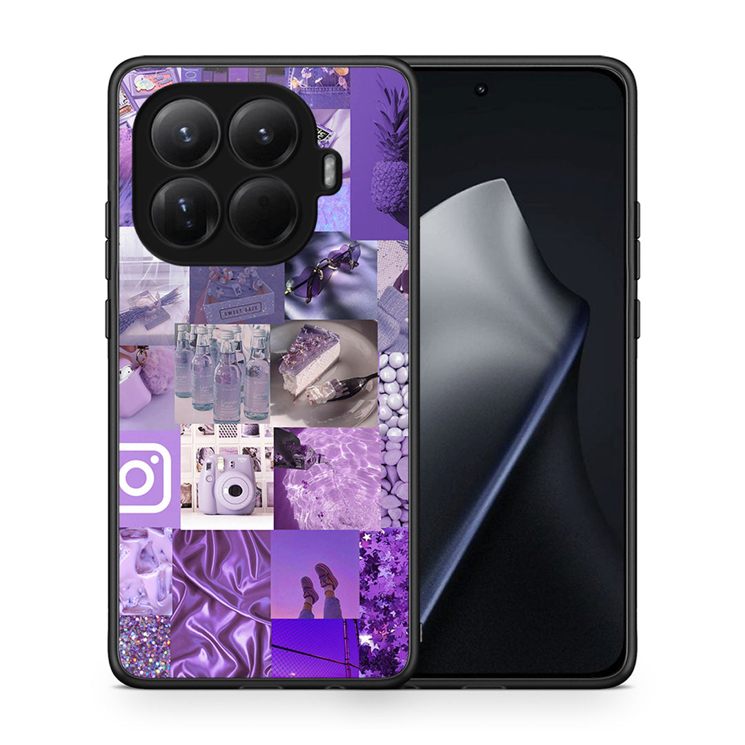 Θήκη Xiaomi 15T Pro Purple Aesthetic Collage από τη Smartfits με σχέδιο στο πίσω μέρος και μαύρο περίβλημα | Xiaomi 15T Pro Purple Aesthetic Collage case with colorful back and black bezels