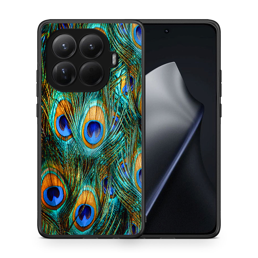 Θήκη Xiaomi 15T Pro Real Peacock Feathers από τη Smartfits με σχέδιο στο πίσω μέρος και μαύρο περίβλημα | Xiaomi 15T Pro Real Peacock Feathers case with colorful back and black bezels