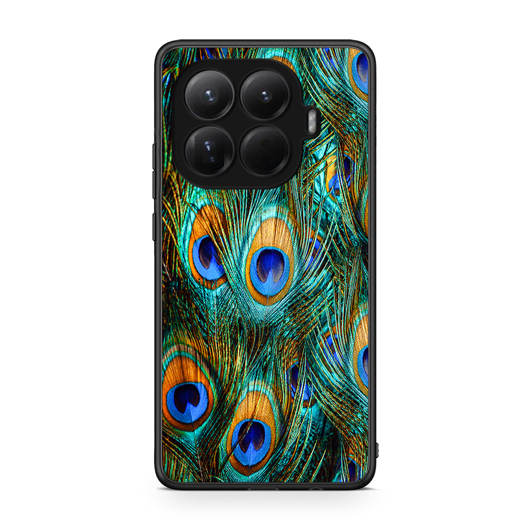 Xiaomi 15T Pro Real Peacock Feathers θήκη από τη Smartfits με σχέδιο στο πίσω μέρος και μαύρο περίβλημα | Smartphone case with colorful back and black bezels by Smartfits