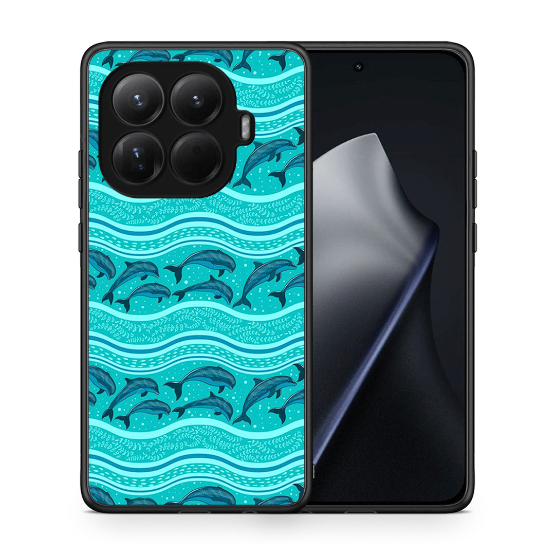 Θήκη Xiaomi 15T Pro Swimming Dolphins από τη Smartfits με σχέδιο στο πίσω μέρος και μαύρο περίβλημα | Xiaomi 15T Pro Swimming Dolphins case with colorful back and black bezels