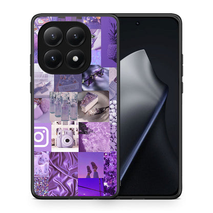 Θήκη Xiaomi 15T Purple Aesthetic Collage από τη Smartfits με σχέδιο στο πίσω μέρος και μαύρο περίβλημα | Xiaomi 15T Purple Aesthetic Collage case with colorful back and black bezels