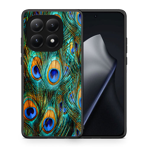 Θήκη Xiaomi 15T Real Peacock Feathers από τη Smartfits με σχέδιο στο πίσω μέρος και μαύρο περίβλημα | Xiaomi 15T Real Peacock Feathers case with colorful back and black bezels