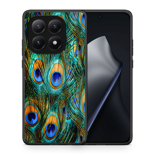Θήκη Xiaomi 15T Real Peacock Feathers από τη Smartfits με σχέδιο στο πίσω μέρος και μαύρο περίβλημα | Xiaomi 15T Real Peacock Feathers case with colorful back and black bezels