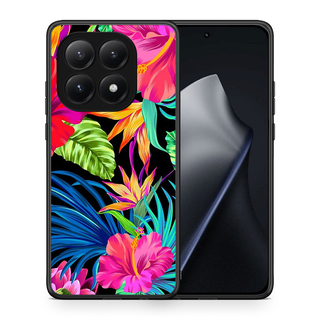Θήκη Xiaomi 15T Tropical Flowers από τη Smartfits με σχέδιο στο πίσω μέρος και μαύρο περίβλημα | Xiaomi 15T Tropical Flowers case with colorful back and black bezels