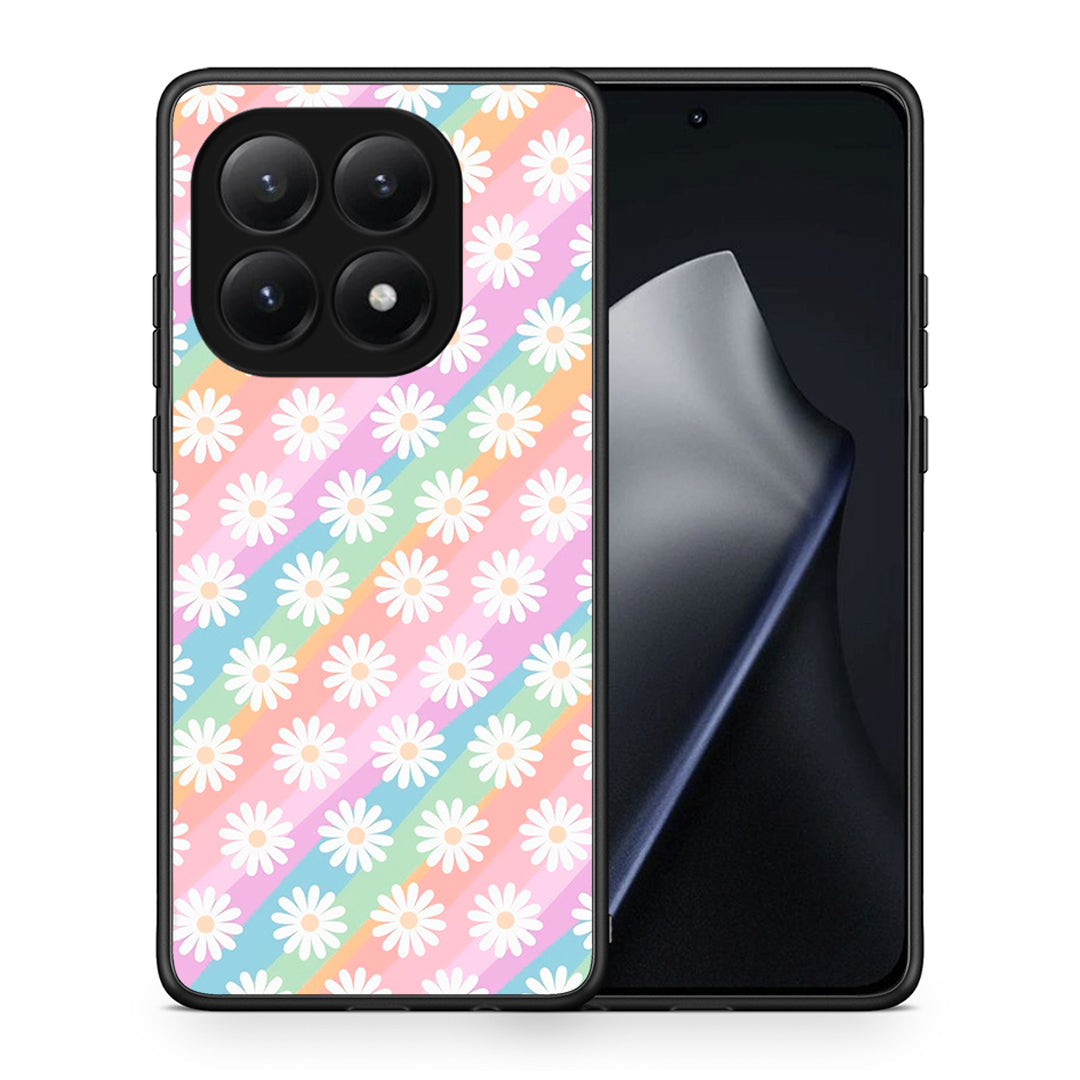 Θήκη Xiaomi 15T White Daisies από τη Smartfits με σχέδιο στο πίσω μέρος και μαύρο περίβλημα | Xiaomi 15T White Daisies case with colorful back and black bezels