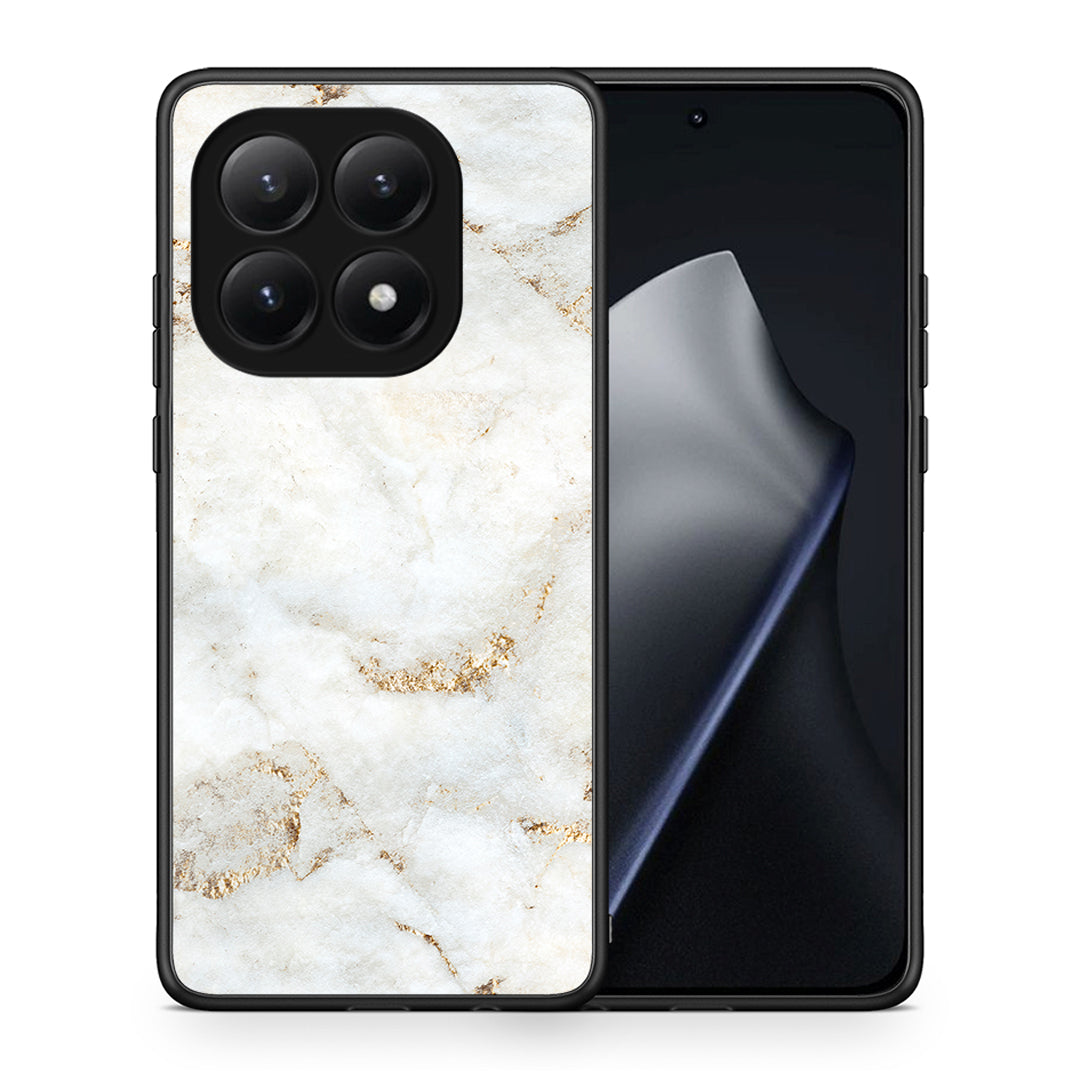Θήκη Xiaomi 15T White Gold Marble από τη Smartfits με σχέδιο στο πίσω μέρος και μαύρο περίβλημα | Xiaomi 15T White Gold Marble case with colorful back and black bezels