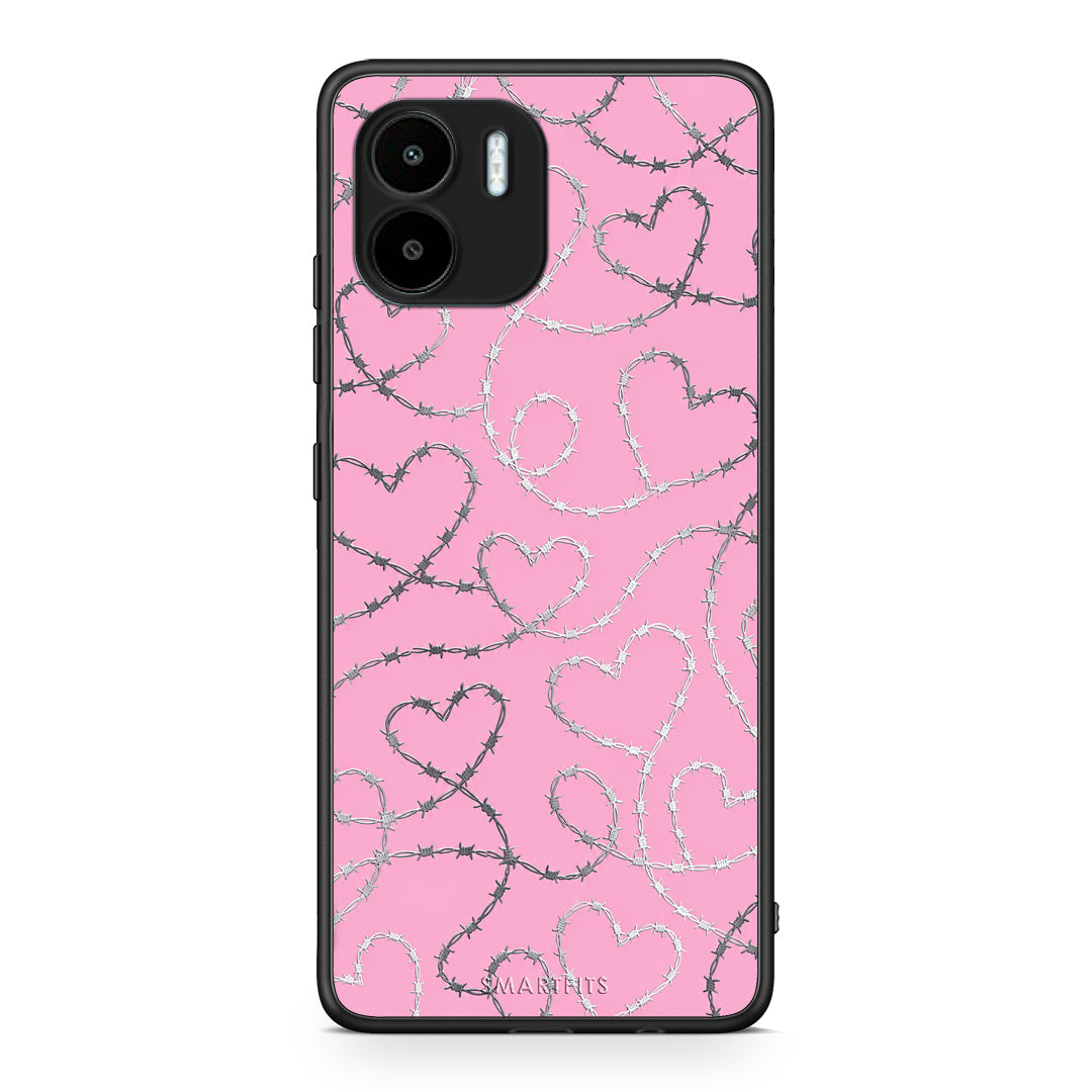 Θήκη Xiaomi Redmi A1 / A2 Barbed Wire Hearts on Pink από τη Smartfits με σχέδιο στο πίσω μέρος και μαύρο περίβλημα | Xiaomi Redmi A1 / A2 Barbed Wire Hearts on Pink case with colorful back and black bezels