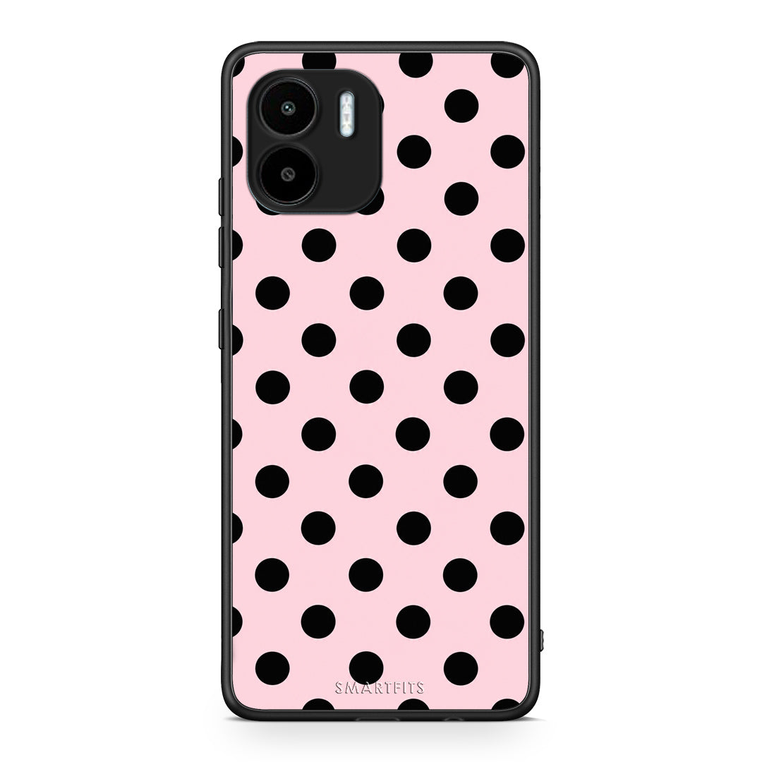 Θήκη Xiaomi Redmi A1 / A2 Black Polka Dots on Pink από τη Smartfits με σχέδιο στο πίσω μέρος και μαύρο περίβλημα | Xiaomi Redmi A1 / A2 Black Polka Dots on Pink case with colorful back and black bezels