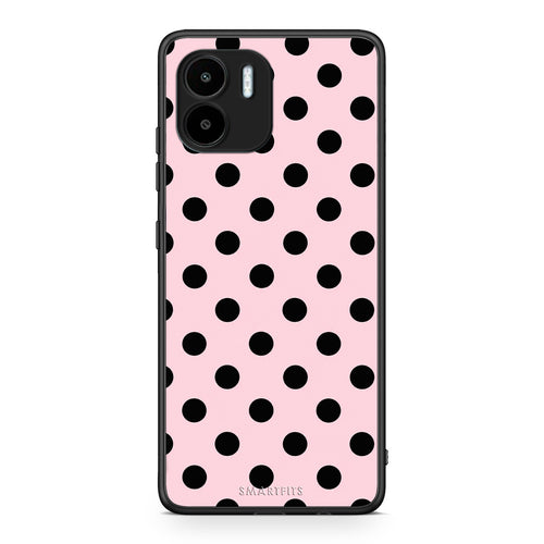 Θήκη Xiaomi Redmi A1 / A2 Black Polka Dots on Pink από τη Smartfits με σχέδιο στο πίσω μέρος και μαύρο περίβλημα | Xiaomi Redmi A1 / A2 Black Polka Dots on Pink case with colorful back and black bezels