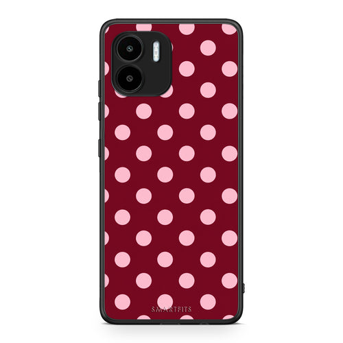 Θήκη Xiaomi Redmi A1 / A2 Pink Polka Dots on Burgundy από τη Smartfits με σχέδιο στο πίσω μέρος και μαύρο περίβλημα | Xiaomi Redmi A1 / A2 Pink Polka Dots on Burgundy case with colorful back and black bezels