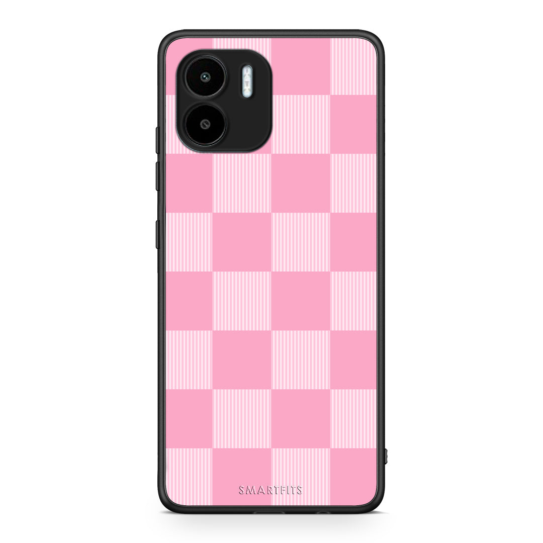 Θήκη Xiaomi Redmi A1 / A2 Pink and White Striped Checks από τη Smartfits με σχέδιο στο πίσω μέρος και μαύρο περίβλημα | Xiaomi Redmi A1 / A2 Pink and White Striped Checks case with colorful back and black bezels