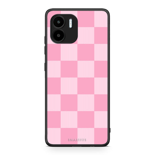 Θήκη Xiaomi Redmi A1 / A2 Pink and White Striped Checks από τη Smartfits με σχέδιο στο πίσω μέρος και μαύρο περίβλημα | Xiaomi Redmi A1 / A2 Pink and White Striped Checks case with colorful back and black bezels