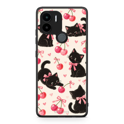 Θήκη Xiaomi Redmi A1+ / A2+ Black Kittens and Cherries on Cream από τη Smartfits με σχέδιο στο πίσω μέρος και μαύρο περίβλημα | Xiaomi Redmi A1+ / A2+ Black Kittens and Cherries on Cream case with colorful back and black bezels