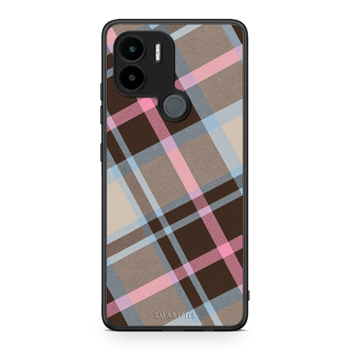 Θήκη Xiaomi Redmi A1+ / A2+ Brown Pink and Blue Diagonal Plaid από τη Smartfits με σχέδιο στο πίσω μέρος και μαύρο περίβλημα | Xiaomi Redmi A1+ / A2+ Brown Pink and Blue Diagonal Plaid case with colorful back and black bezels