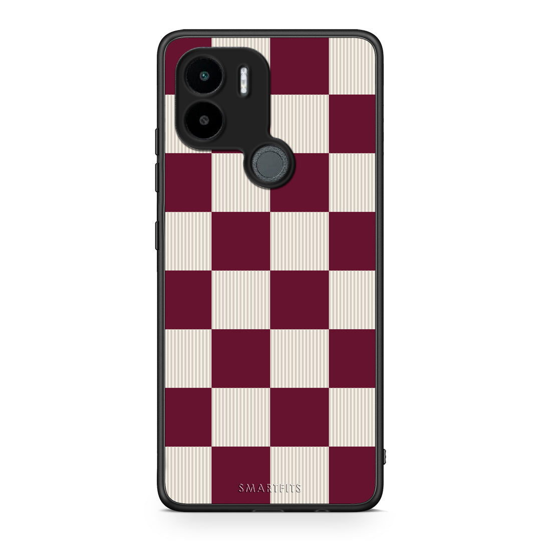 Θήκη Xiaomi Redmi A1+ / A2+ Burgundy and Cream Striped Checks από τη Smartfits με σχέδιο στο πίσω μέρος και μαύρο περίβλημα | Xiaomi Redmi A1+ / A2+ Burgundy and Cream Striped Checks case with colorful back and black bezels