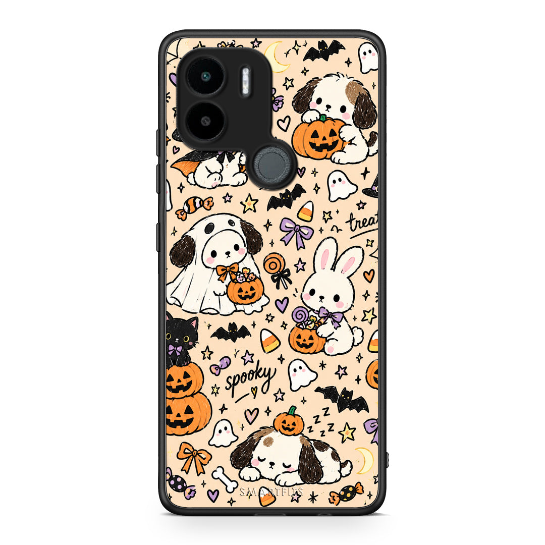 Θήκη Xiaomi Redmi A1+ / A2+ Halloween Puppies and Friends on Cream από τη Smartfits με σχέδιο στο πίσω μέρος και μαύρο περίβλημα | Xiaomi Redmi A1+ / A2+ Halloween Puppies and Friends on Cream case with colorful back and black bezels