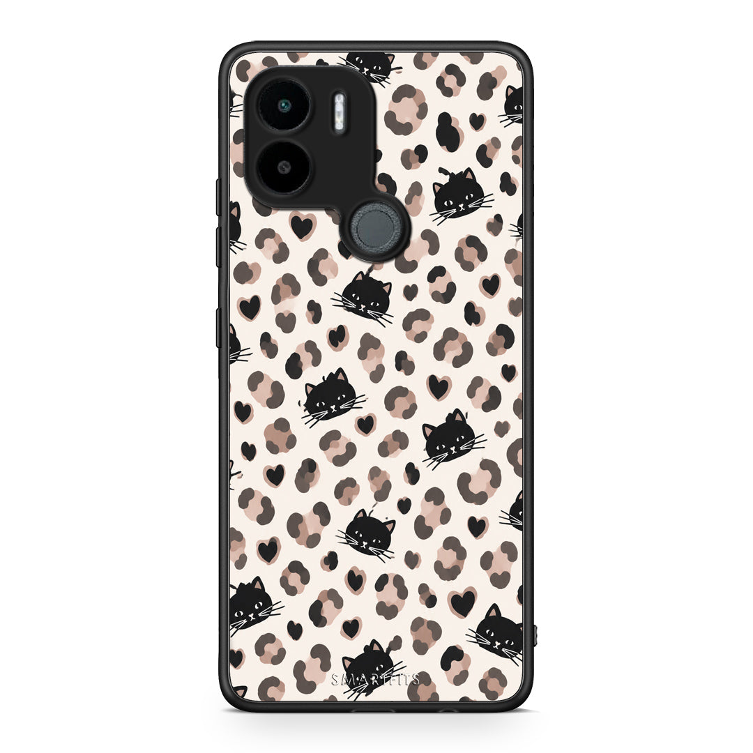 Θήκη Xiaomi Redmi A1+ / A2+ Leopard Spots and Black Cats on Cream από τη Smartfits με σχέδιο στο πίσω μέρος και μαύρο περίβλημα | Xiaomi Redmi A1+ / A2+ Leopard Spots and Black Cats on Cream case with colorful back and black bezels