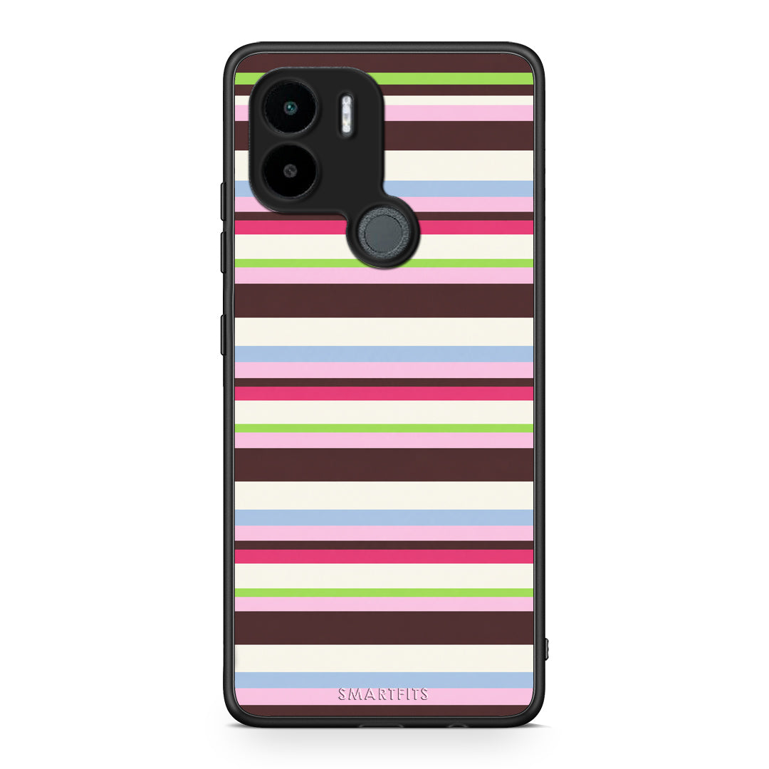 Θήκη Xiaomi Redmi A1+ / A2+ Multicolour Horizontal Stripes από τη Smartfits με σχέδιο στο πίσω μέρος και μαύρο περίβλημα | Xiaomi Redmi A1+ / A2+ Multicolour Horizontal Stripes case with colorful back and black bezels