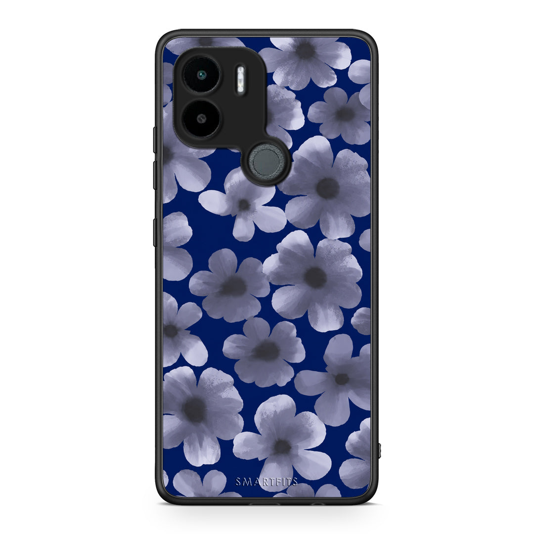 Θήκη Xiaomi Redmi A1+ / A2+ Pale Blue Flowers on Navy από τη Smartfits με σχέδιο στο πίσω μέρος και μαύρο περίβλημα | Xiaomi Redmi A1+ / A2+ Pale Blue Flowers on Navy case with colorful back and black bezels