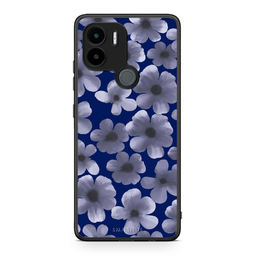 Θήκη Xiaomi Redmi A1+ / A2+ Pale Blue Flowers on Navy από τη Smartfits με σχέδιο στο πίσω μέρος και μαύρο περίβλημα | Xiaomi Redmi A1+ / A2+ Pale Blue Flowers on Navy case with colorful back and black bezels