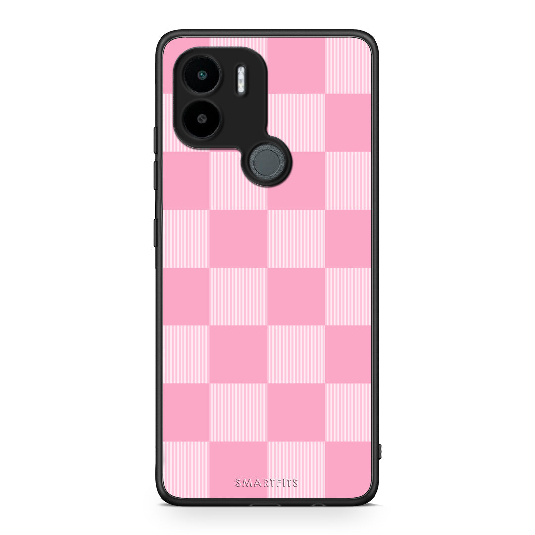 Θήκη Xiaomi Redmi A1+ / A2+ Pink and White Striped Checks από τη Smartfits με σχέδιο στο πίσω μέρος και μαύρο περίβλημα | Xiaomi Redmi A1+ / A2+ Pink and White Striped Checks case with colorful back and black bezels
