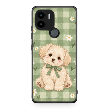 Θήκη Xiaomi Redmi A1+ / A2+ Puppy and Daisies on Sage Gingham από τη Smartfits με σχέδιο στο πίσω μέρος και μαύρο περίβλημα | Xiaomi Redmi A1+ / A2+ Puppy and Daisies on Sage Gingham case with colorful back and black bezels