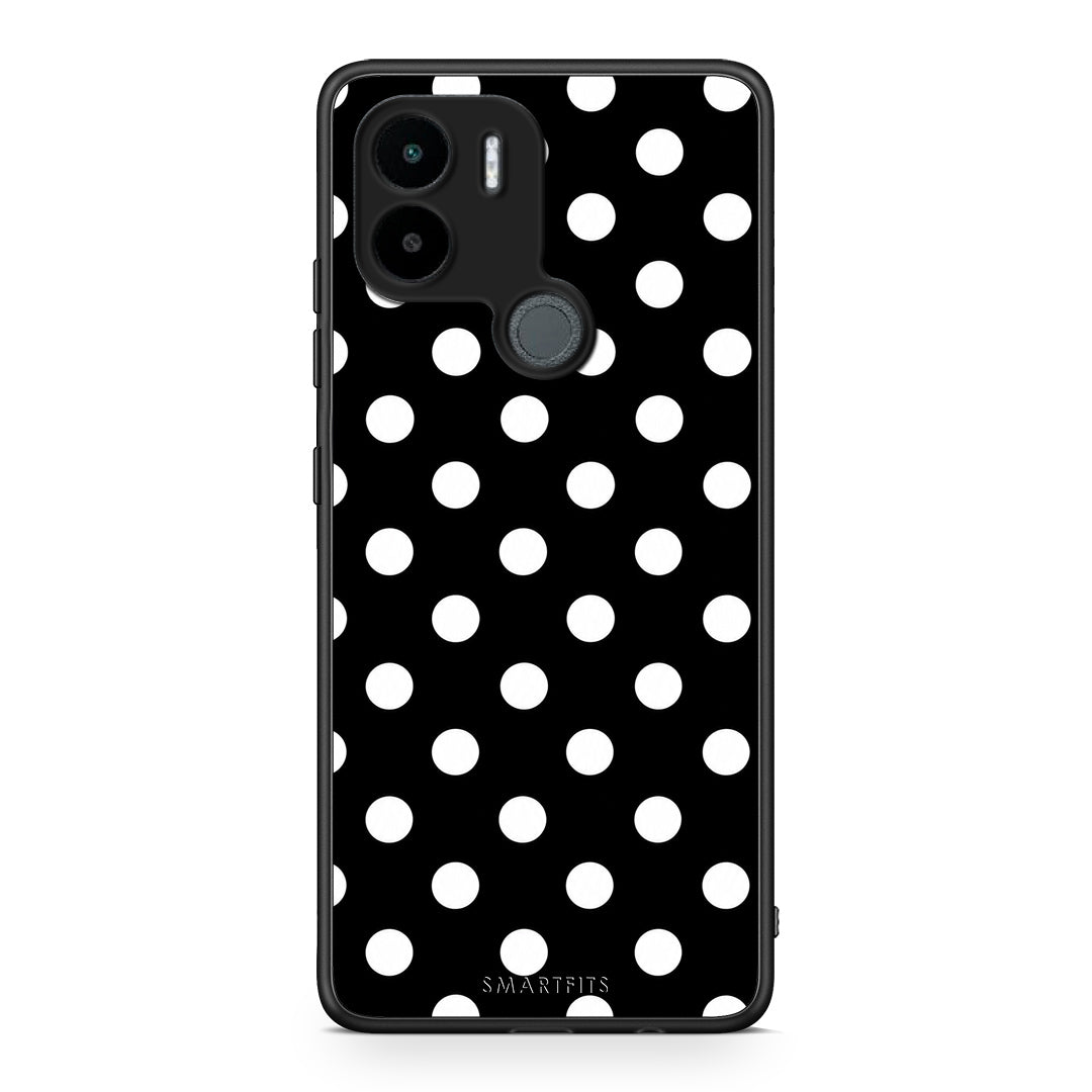 Θήκη Xiaomi Redmi A1+ / A2+ White Polka Dots on Black από τη Smartfits με σχέδιο στο πίσω μέρος και μαύρο περίβλημα | Xiaomi Redmi A1+ / A2+ White Polka Dots on Black case with colorful back and black bezels