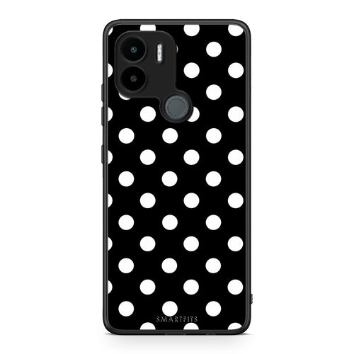 Θήκη Xiaomi Redmi A1+ / A2+ White Polka Dots on Black από τη Smartfits με σχέδιο στο πίσω μέρος και μαύρο περίβλημα | Xiaomi Redmi A1+ / A2+ White Polka Dots on Black case with colorful back and black bezels
