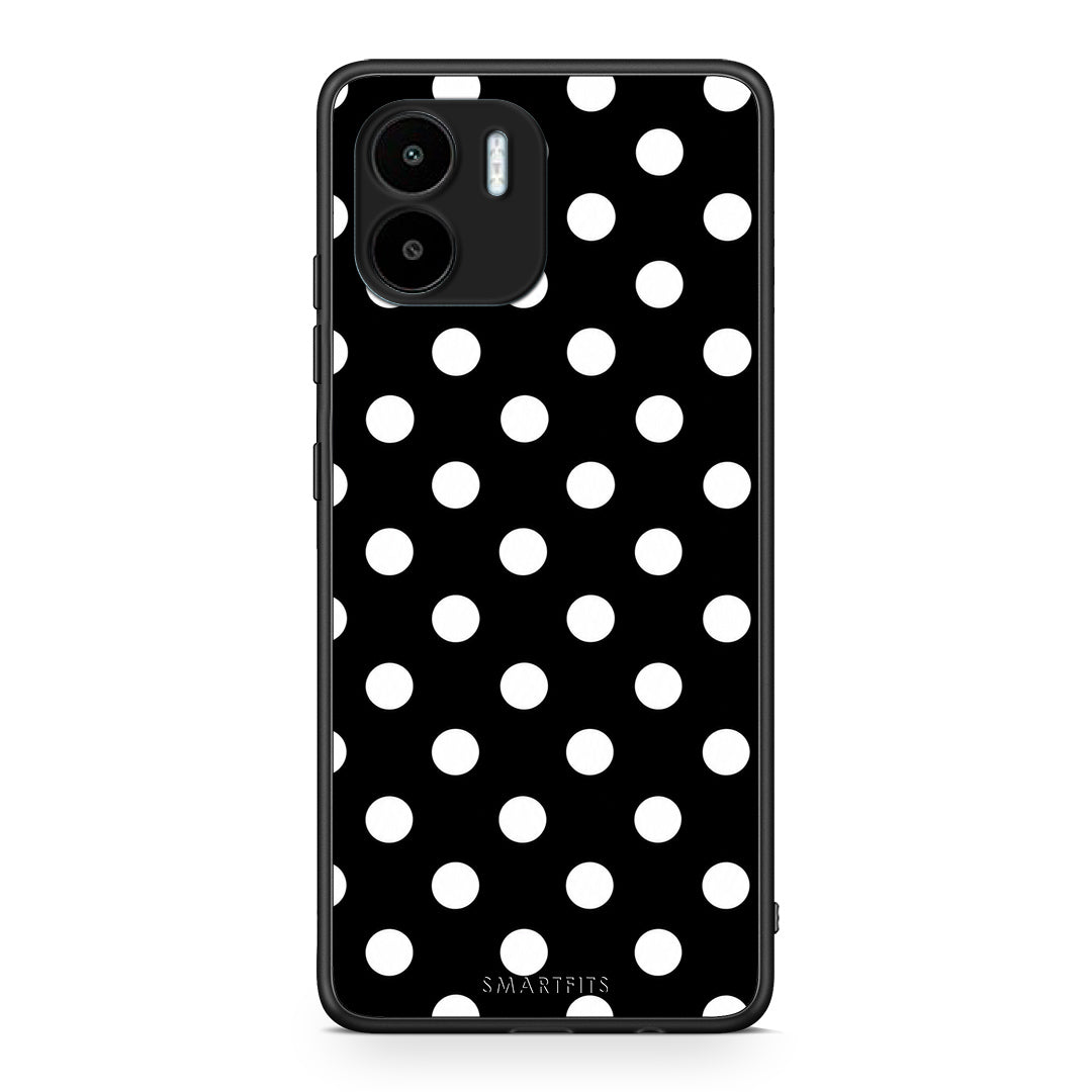 Θήκη Xiaomi Redmi A1 / A2 White Polka Dots on Black από τη Smartfits με σχέδιο στο πίσω μέρος και μαύρο περίβλημα | Xiaomi Redmi A1 / A2 White Polka Dots on Black case with colorful back and black bezels