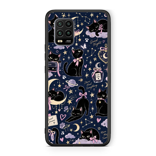 Θήκη Xiaomi Mi 10 Lite Celestial Black Cats on Navy από τη Smartfits με σχέδιο στο πίσω μέρος και μαύρο περίβλημα | Xiaomi Mi 10 Lite Celestial Black Cats on Navy case with colorful back and black bezels