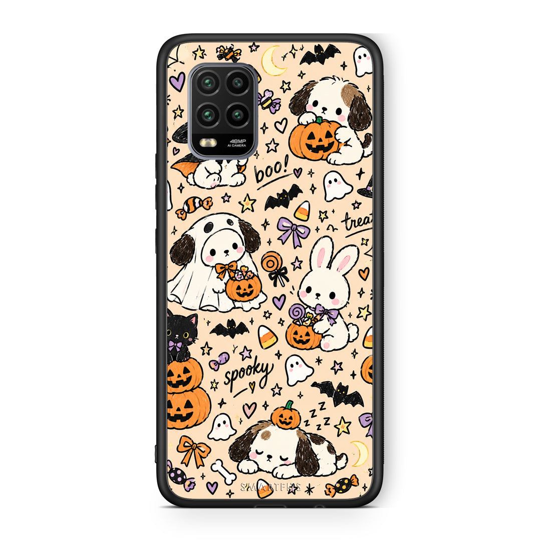 Θήκη Xiaomi Mi 10 Lite Halloween Puppies and Friends on Cream από τη Smartfits με σχέδιο στο πίσω μέρος και μαύρο περίβλημα | Xiaomi Mi 10 Lite Halloween Puppies and Friends on Cream case with colorful back and black bezels